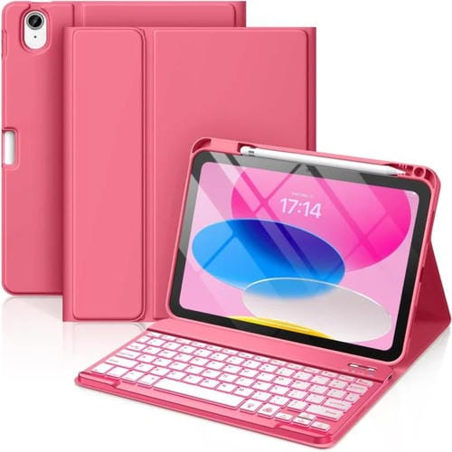 Funda de silicona y cuero con teclado Bluetooth para iPad Pro 11 2024 con ranura para bolígrafo (rojo begonia)