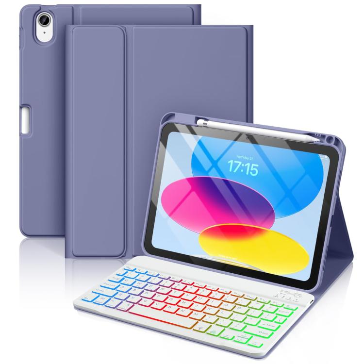 Funda de silicona con teclado Bluetooth para iPad 2022, con ranura para bolígrafo (morado lavanda)