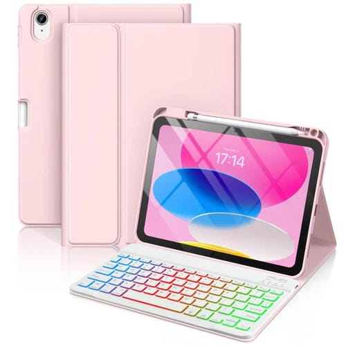 Funda de silicona con teclado Bluetooth para iPad 2022, con ranura para bolígrafo (rosa cereza)