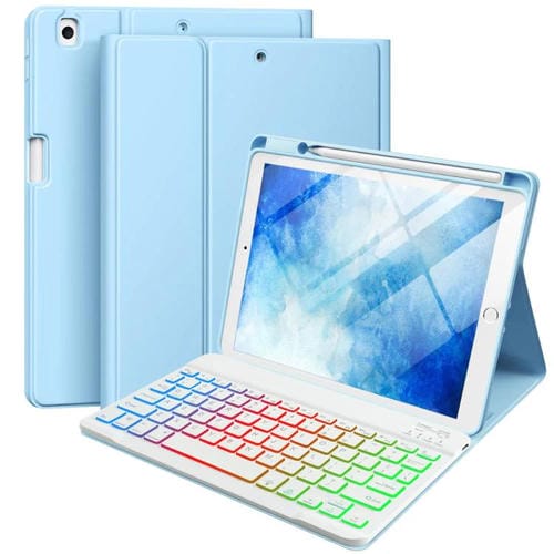 Funda de silicona y cuero con teclado Bluetooth para iPad Pro 11 (2021/2022) con ranura para bolígrafo (azul cielo)
