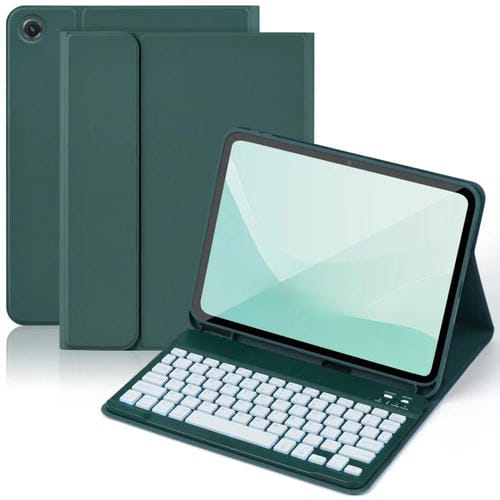 Funda de cuero para tableta Samsung Galaxy Tab A9+ con teclado magnético retroiluminado (verde noche oscuro)