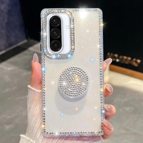 Funda para Samsung Galaxy A36 5G con purpurina y diamantes redondos (transparente)