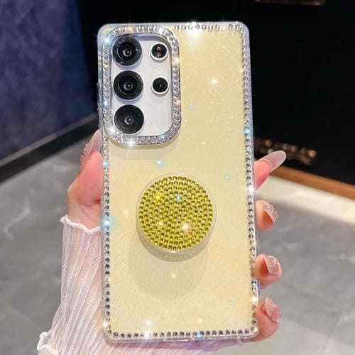 Funda con soporte redondo y purpurina de diamante para Samsung Galaxy S25 Ultra 5G (amarillo claro)