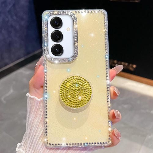 Funda con soporte redondo y purpurina de diamante para Samsung Galaxy A16 5G (amarillo claro)