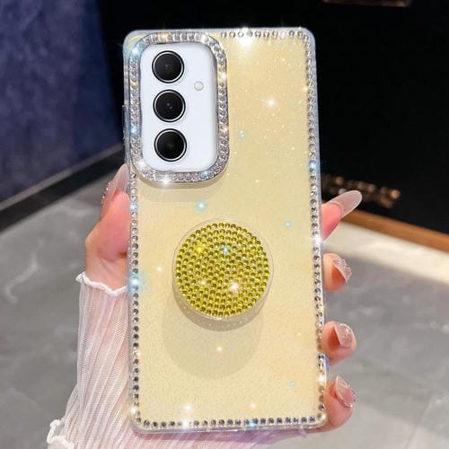 Funda con soporte redondo y purpurina de diamante para Samsung Galaxy A55 5G (amarillo claro)