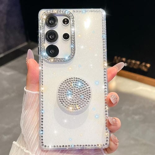 Funda para Samsung Galaxy S24 Ultra 5G con purpurina y diamantes redondos (blanca)