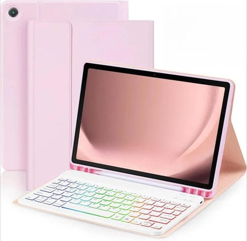 Funda protectora de cuero con teclado Bluetooth retroiluminado para iPad 10.2 (2021/2022) (rosa cereza)