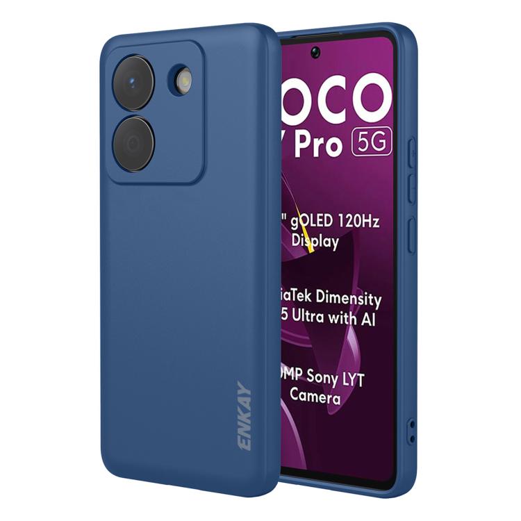 ENKAY - Funda de silicona lĂquida suave a prueba de golpes para Xiaomi Poco M7 Pro (azul oscuro)