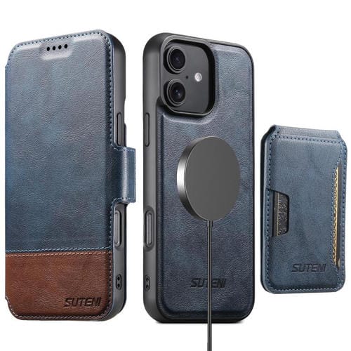Funda de cuero Suteni Q06S3 3 en 1 con tapa vertical desmontable y cierre magnético para iPhone 16 (azul)