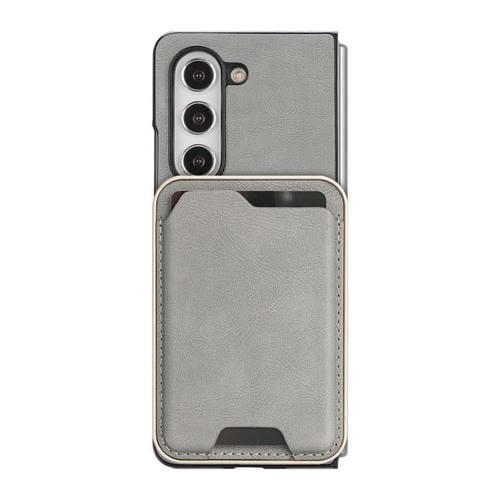 Funda de cuero con etiqueta lateral para Samsung Galaxy Z Fold5, Kalebol Slim MagSafe Ring, con tarjeta magnética y anillo (gris)