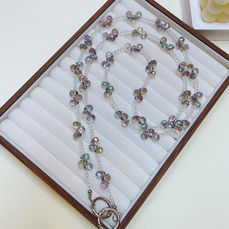 Cristal en forma de gota que cruza la cadena del teléfono (morado brillante)