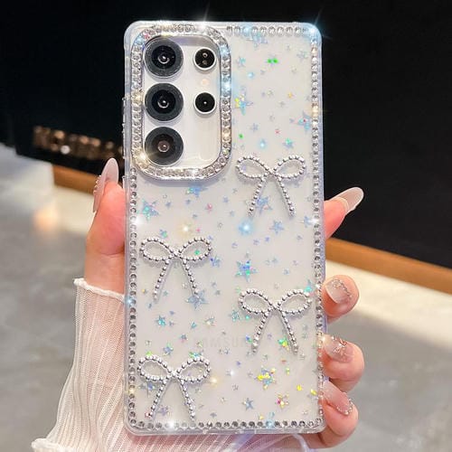 Funda antigolpes con lazo de cuatro esquinas y purpurina de diamante para Samsung Galaxy A26 5G (Estrellas transparentes)
