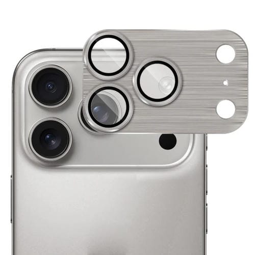 ENKAY - Lente de cámara antirreflejos de aleación de aluminio cepillado con película de vidrio templado (titanio dorado) para iPhone 17 Pro