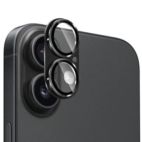 Película protectora de lente de vidrio templado de aleación de aluminio con textura de CD ENKAY para iPhone 17 (negro)