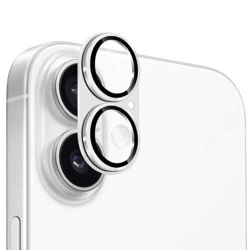 Película protectora de lente de vidrio templado de aleación de aluminio con textura de CD ENKAY para iPhone 17 (plateada)