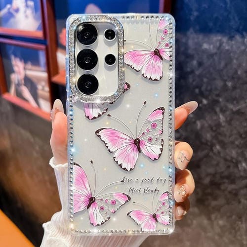 Funda a prueba de golpes con diseño de mariposa y brillo de diamante para Samsung Galaxy S23 Ultra 5G (Mariposa rosa B1)