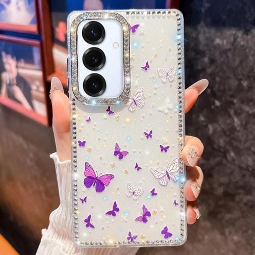 Funda a prueba de golpes con diseño de mariposa y brillo de diamante para Samsung Galaxy S25+ 5G (Mariposa morada B6)