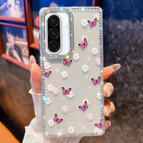 Funda a prueba de golpes con diseño de mariposa y brillo de diamante para Samsung Galaxy A36 (Mariposa morada B2)