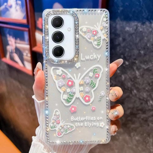 Funda a prueba de golpes con diseño de mariposa y diamantes brillantes para Samsung Galaxy A15 5G (Flor Mariposa B3)