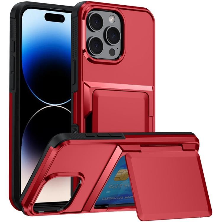 Funda abatible para iPhone 16 Pro Max con tarjetero Kalebol, a prueba de golpes (roja)