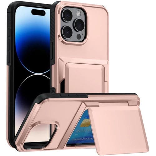 Funda a prueba de golpes Kalebol Flip Card Wallet para iPhone 15 Pro (oro rosa)