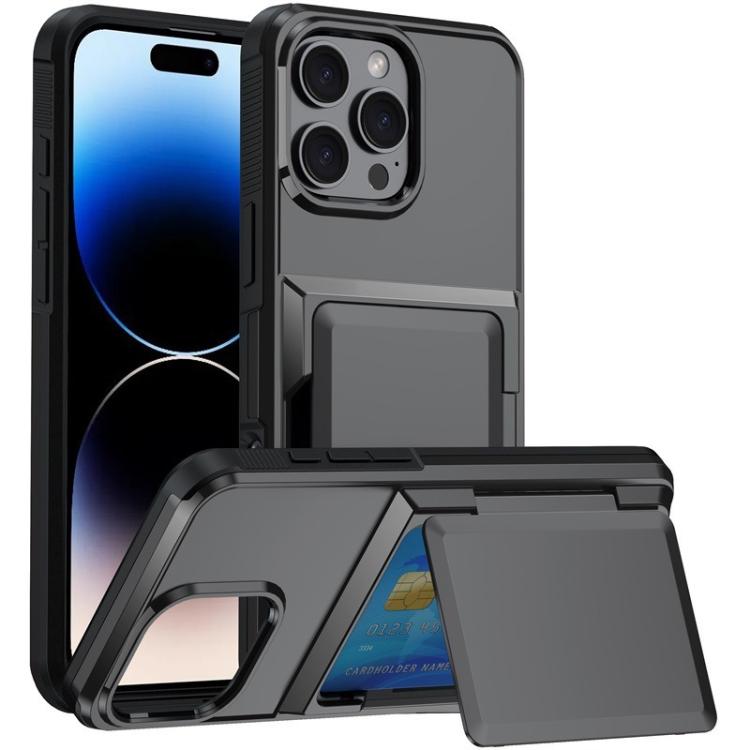Funda a prueba de golpes Kalebol Flip Card Wallet para iPhone 13 Pro Max (gris)