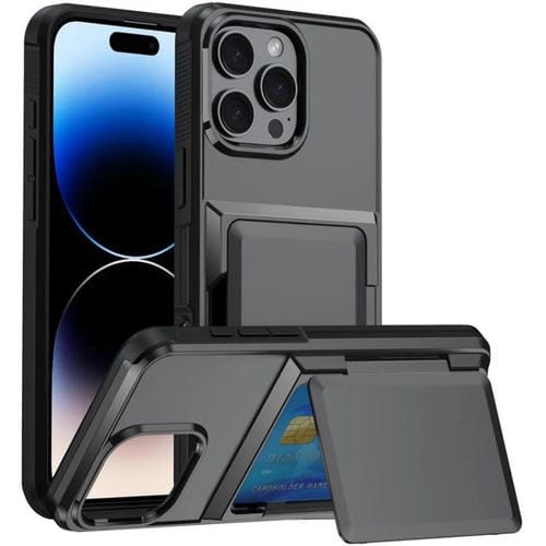 Funda a prueba de golpes Kalebol Flip Card Wallet para iPhone 13 Pro (gris)