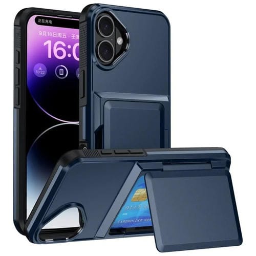 Funda abatible para iPhone 17, con tarjetero, a prueba de golpes (azul)