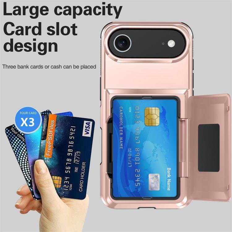 Funda abatible para iPhone 17 Air Kalebol con tarjetero, a prueba de golpes (oro rosa)