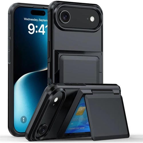Funda abatible para iPhone 17 Air Kalebol con tarjetero, a prueba de golpes (negra)