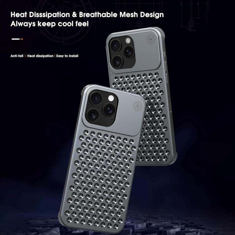 Funda de aleaciĂłn de aluminio Kalebol con aromaterapia y refrigeraciĂłn para iPhone 16 Pro (gris)