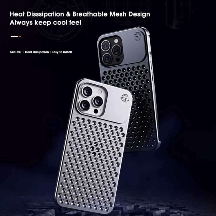 Funda de aleación de aluminio Kalebol con aromaterapia y refrigeración para iPhone 15 Plus (plateada)