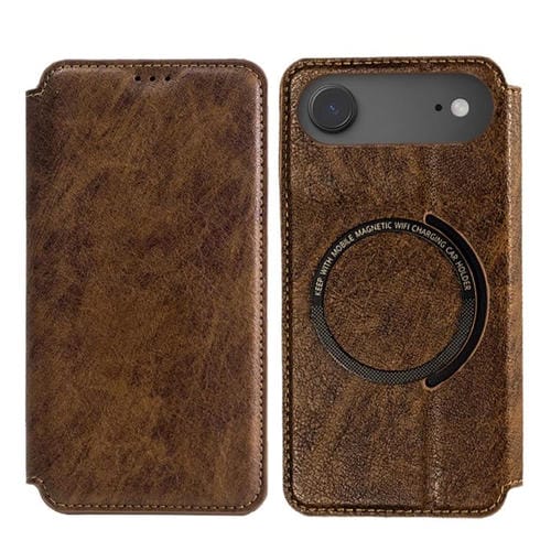 Funda de cuero Kalebol Flip con ranura para tarjetas y MagSafe para iPhone 17 Air (marrón)
