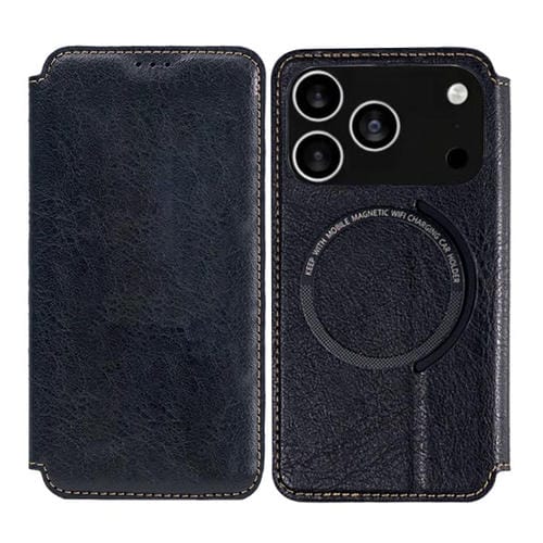 Funda de cuero Kalebol Flip Card Slot MagSafe para iPhone 17 Pro (negra)