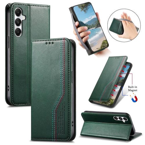 Funda de cuero con correa elástica y ventosa magnética para Samsung Galaxy A16 (verde)