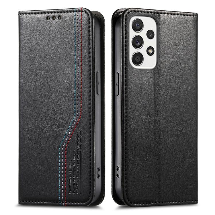Funda de cuero con correa elástica y ventosa magnética para Samsung Galaxy A53 5G (negra)