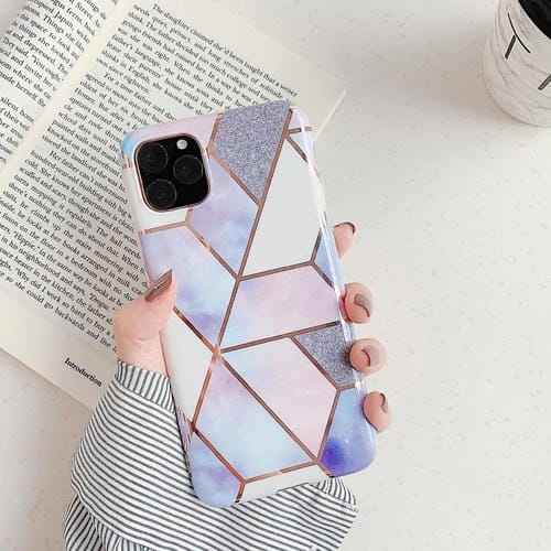 Funda para iPhone 11 TPU Patrón Geométrico Mosaico Mármol (Azul)