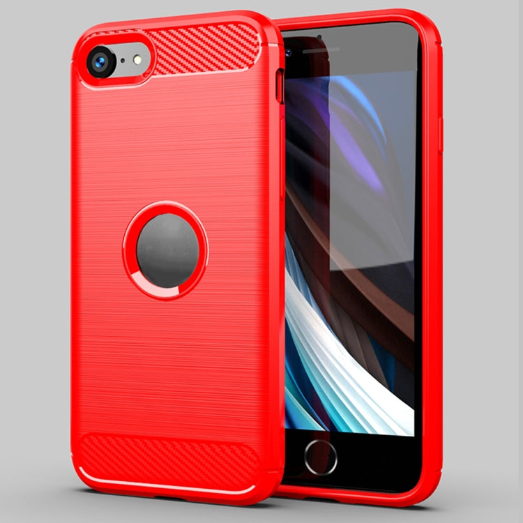 Funda para iPhone SE 2022 SE 2020 Textura Cepillada Fibra de Carbono TPU (Rojo)