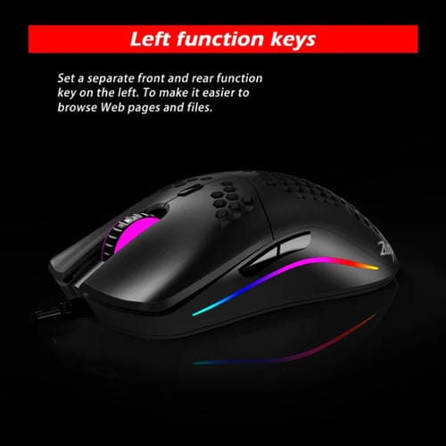 Ratón con Cable Zelotes C7 para Computadora de Oficina con Iluminación RGB y 7 Botones (Negro)