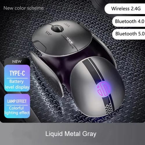 Ratón Inalámbrico Bluetooth Inphic X2 Recargable Silencioso Tres Modos para Juegos Oficina Portátil (Gris Metal Líquido)