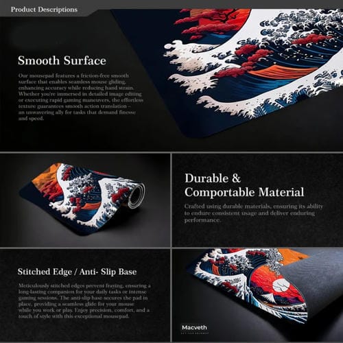 Alfombrilla de Ratón Big Wave 400 x 900 x 3 mm Goma Antideslizante para Juegos (N.º 32)