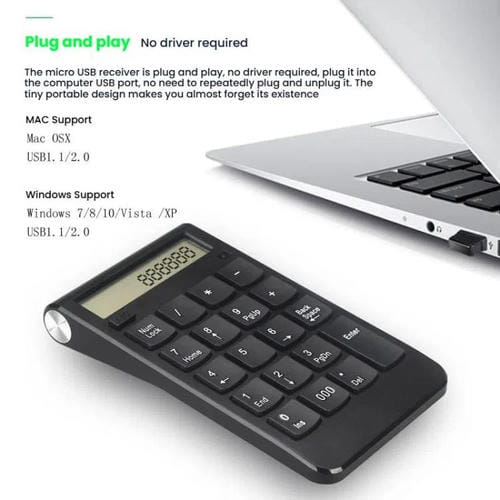 Teclado Numérico Digital Inalámbrico Recargable con Pantalla de Modo Dual 2,4 G para Cajero de Oficina