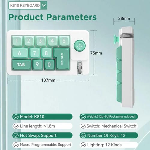 Teclado Mecánico para Juegos K810 con Cable, Retroiluminación RGB, Joystick, Intercambio en Caliente y Macro (Negro)