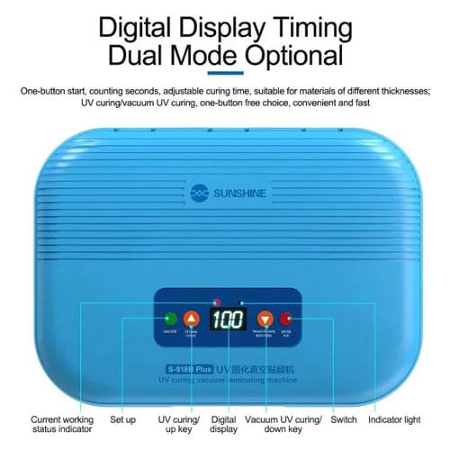 Machine Laminator sous vide Sunshine S-918B Plus avec écrans LCD de téléphones mobiles et boîte de durcissement par UV (prise américaine 110 V)