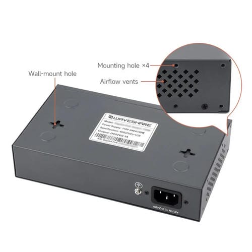 Conmutador Poe Ethernet Gigabit Industrial 4 Puertos 120 W Waveshare (Enchufe de la UE)