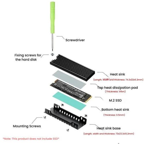Disipador de Calor de Aluminio Finalcool para SSD Nvme M.2 2280 para PC de Escritorio PS5 (Rojo)
