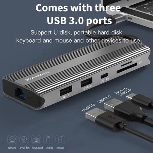 Estación de Acoplamiento Tipo C 10 en 1 Blueendless Red Gigabit HD con DP y HDMI Dual 8K