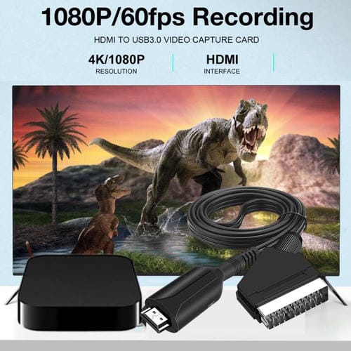 Convertidor HDMI a Scart para Decodificadores, Consolas de Juegos, Audio y Vídeo (Negro)