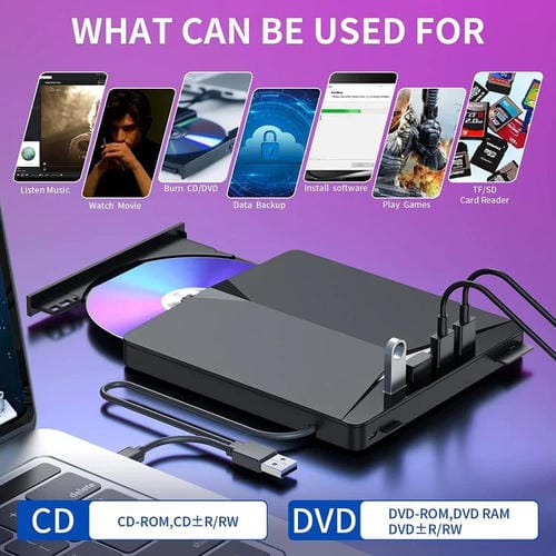 Unidad Óptica Externa Extraíble USB 3.0/Tipo C Grabadora de DVD/CD Multiinterfaz (Negra)