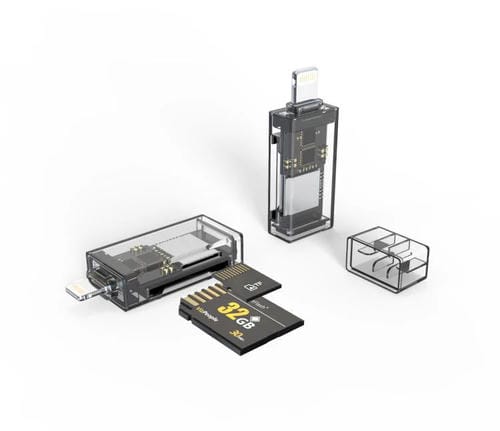 Adaptador OTG Lector de Tarjetas 8 Pines a SD/TF para PC, Portátil y Teléfono Inteligente (Transparente)